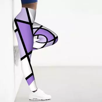 Женские фиолетовые квадратные принты эластичные леггинсы для йоги фитнеса бега спортзала спорта активных штанов XS зелёный