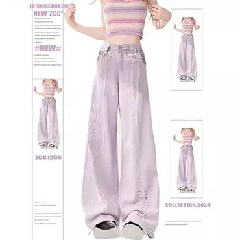 Женские фиолетовые мешковатые джинсы-карго, винтажные ковбойские брюки, джинсовые брюки в стиле Харадзюку, эстетичная уличная одежда 90-х, Y2k, дрянная одежда 2000-х годов S фиолетовый