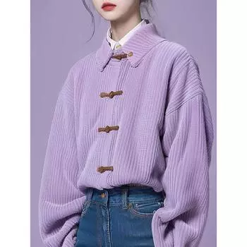 Женские фиолетовые рубашки на пуговицах с длинными рукавами и отложным воротником, вельветовые блузки для женщин, женские осенние универсальные топы M фиолетовый
