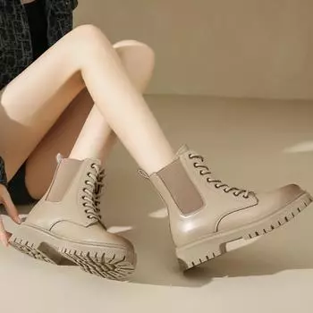 Женские флисовые ботинки в стиле ретро с толстой подошвой и круглым носком 35 хаки