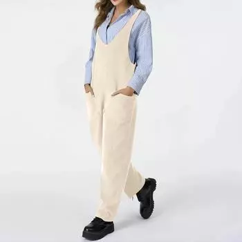 Женские флисовые комбинезоны, цельные комбинезоны, регулируемые лямки для чулок, теплые зимние пушистые лыжные штаны, пушистые осенние наряды S бежевый