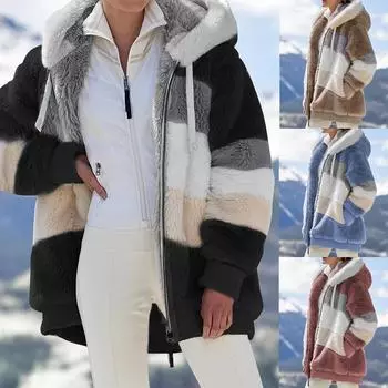 Женские флисовые куртки с капюшоном, осенне-зимняя теплая плюшевая куртка, пальто, повседневное пальто с длинными рукавами, верхняя одежда 2XL чёрный