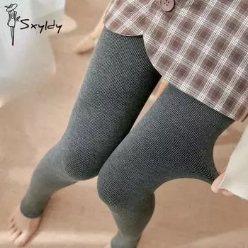 Женские флисовые леггинсы в вертикальную полоску в осенне-зимнем стиле для верхней одежды, теплые и удобные для ношения с цельными леггинсами One size