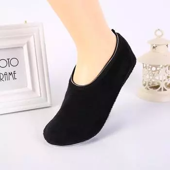 Женские флисовые тапочки, теплые противоскользящие домашние носки, мягкий спортивный шлейф, размеры 34–39 1pc чёрный