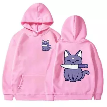 Женские флисовые толстовки с капюшоном для бега, спортивные толстовки Black Knife Kitten, модные женские классические повседневные пальто Y2k, уличная одежда в стиле хип-хоп M