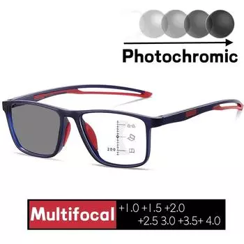 Женские фотохромные мультифокальные очки для чтения, солнцезащитные очки для ближнего и дальнего света, антисиний свет, диоптрийные очки по рецепту Strength 1