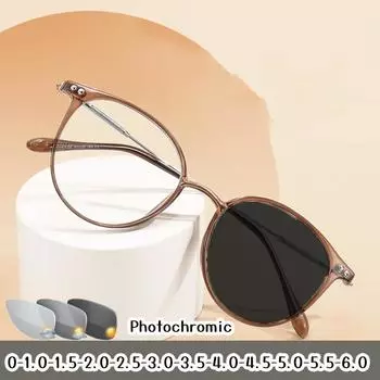 Женские фотохромные очки для близорукости, модные модные солнцезащитные очки с блокировкой синего света, очки по рецепту, очки для близорукости от 0 до -6,0 photochromic-0