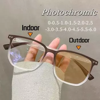 Женские фотохромные очки для близорукости, синие светоблокирующие очки, меняющие цвет, женские квадратные очки с защитой от ультрафиолета UV400, очки по рецепту -6.0