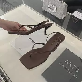 Женские французские летние босоножки на шпильках с каблуком-рюмочкой и ремешками сзади 39 чёрный