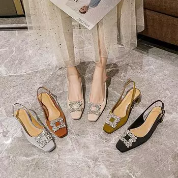 Женские французские сандалии Baotou, летние туфли на массивном каблуке, одинарные туфли 40 чёрный