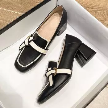 Женские французские туфли на толстом каблуке для женщин, осенний тренд, ретро, кожа, свадебные туфли на высоком каблуке, zapatos de mujer 35