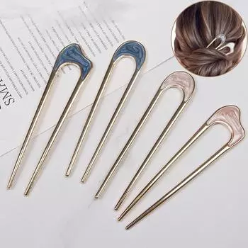 Женские фрикадельки для волос, металлические U-образные аксессуары для волос, головной убор, палочки для волос, элегантный темперамент arc синий