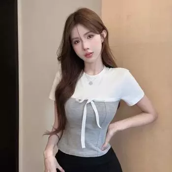 Женские футболки Бандажные Футболки с круглым вырезом и коротким рукавом для девочек Повседневные топы Модные футболки для леди S