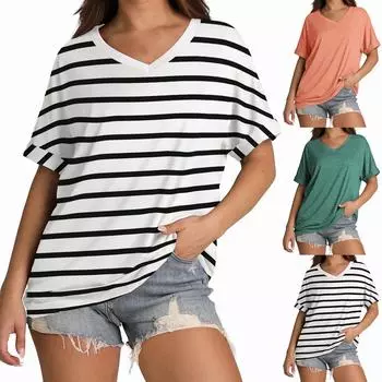 Женские футболки больших размеров, рубашки, летние топы, модные наряды с коротким рукавом и V-образным вырезом, одежда больших размеров L чёрный