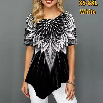 Женские футболки больших размеров с большим цветочным принтом, свободные повседневные топы, женская нерегулярная летняя одежда XS синий