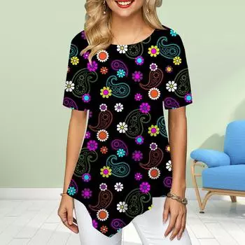 Женские футболки больших размеров с цветочным принтом Paramecium, свободные повседневные топы, женская нестандартная летняя одежда XS синий