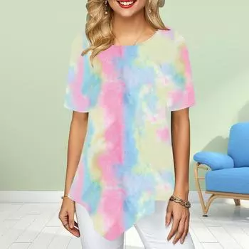 Женские футболки больших размеров с цветочным принтом в стиле тай-дай, свободные повседневные топы, женская нестандартная летняя одежда XS розовый