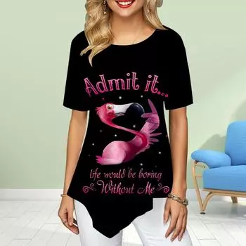 Женские футболки больших размеров с цветочным принтом фламинго, свободные повседневные топы, женская нестандартная летняя одежда XS розовый