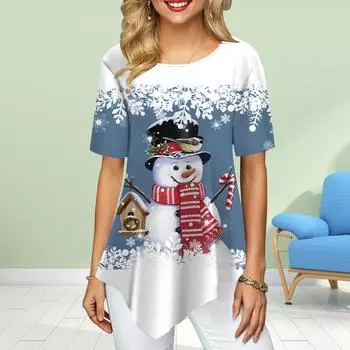 Женские футболки больших размеров с цветочным принтом «Снежная кукла», свободные повседневные топы, женская нестандартная летняя одежда XS синий