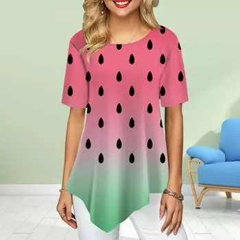 Женские футболки больших размеров с цветочным принтом и рисунком арбуза, свободные повседневные топы, женская нестандартная летняя одежда XS розовый