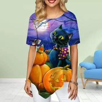 Женские футболки больших размеров с цветочным принтом и принтом черного кота, свободные повседневные топы, женская нестандартная летняя одежда XS жёлтый