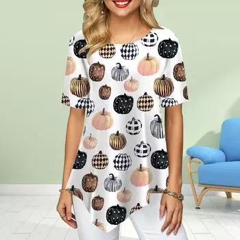 Женские футболки больших размеров с цветочным принтом тыквы и вечеринки, свободные повседневные топы, женская нестандартная летняя одежда XS синий