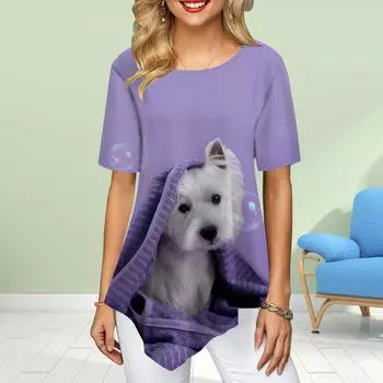 Женские футболки больших размеров с цветочным принтом и животными, свободные повседневные топы, женская нестандартная летняя одежда XS синий