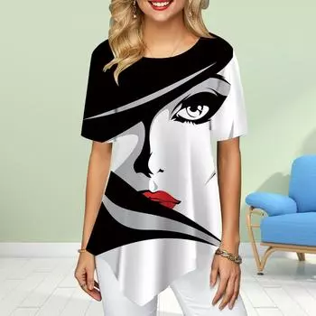 Женские футболки больших размеров с цветочным принтом и принтом распознавания лиц, свободные повседневные топы, женская нестандартная летняя одежда XS белый
