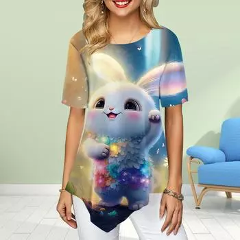 Женские футболки больших размеров с цветочным принтом кролика и эльфа, свободные повседневные топы, женская нестандартная летняя одежда XS жёлтый