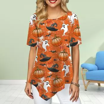 Женские футболки больших размеров с цветочным принтом и принтом призраков, свободные повседневные топы, женская нестандартная летняя одежда XS темно-синий