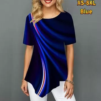 Женские футболки больших размеров с принтом темного цвета, свободные повседневные топы, женская нерегулярная летняя одежда XS синий