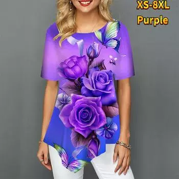 Женские футболки больших размеров с принтом трех роз, свободные повседневные топы, женская нестандартная летняя одежда для женщин 2022 XS синий