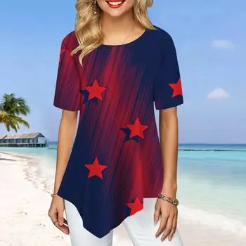 Женские футболки больших размеров с принтом красных звезд, свободные повседневные топы, женская нерегулярная летняя одежда XS синий