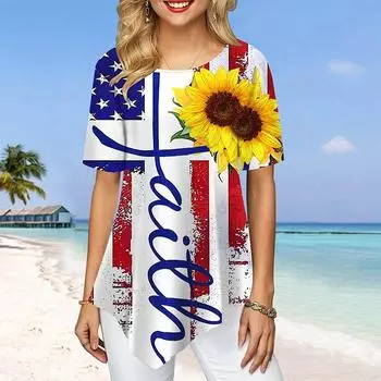 Женские футболки больших размеров с принтом подсолнечника, свободные повседневные топы, женская нерегулярная летняя одежда XS белый