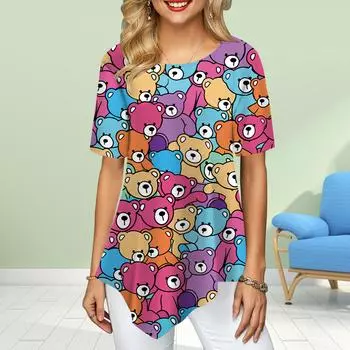 Женские футболки больших размеров с принтом панды и цветочным принтом, свободные повседневные топы, женская нестандартная летняя одежда XS синий