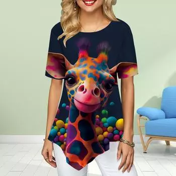 Женские футболки больших размеров с принтом жирафа, свободные повседневные топы, женская нестандартная летняя одежда XS синий