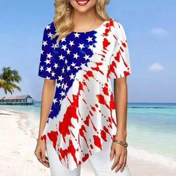 Женские футболки больших размеров с радиоактивным звездным принтом, свободные повседневные топы, женская нерегулярная летняя одежда XS синий