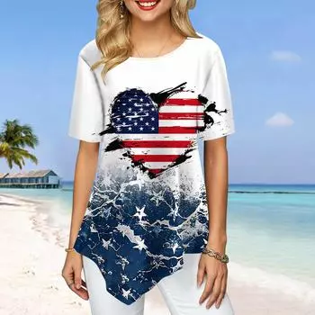 Женские футболки больших размеров с волнистым принтом «Любовь», свободные повседневные топы, женская нерегулярная летняя одежда XS синий