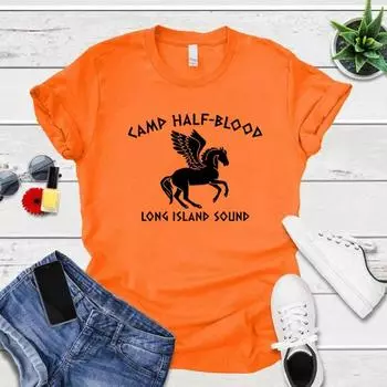 Женские футболки Camp Half Blood, винтажная одежда, футболки с Перси Джексоном, футболка с короткими рукавами и графическим рисунком, уличная одежда, женский топ, волшебный подарок S чёрный
