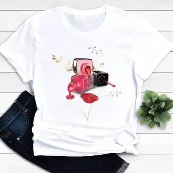 Женские футболки для дизайна ногтей, милая весенняя женская модная повседневная одежда с короткими рукавами, одежда с героями мультфильмов, женская футболка с графическим рисунком S белый