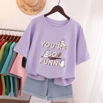 Женские футболки, футболка из 100% хлопка, L-5XL, футболка больших размеров, с коротким рукавом, женский топ с героями мультфильмов, летние футболки большого размера с круглым вырезом для милой пары L белый