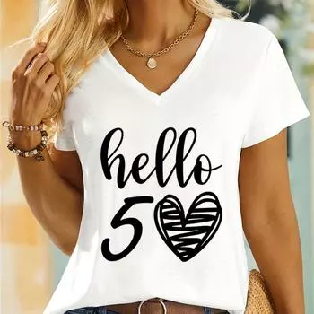 Женские футболки Hello 50 Essential Classic Graphic Retro Подарок на день рождения для мамы Женская одежда Подарок на 50-летие Футболка женская 2XS