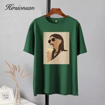 Женские футболки Hirsionsan с эстетическими персонажами, летние базовые футболки большого размера из 100% хлопка, женские модные свободные топы с короткими рукавами M абрикосовый