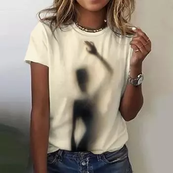 Женские футболки, короткий свитер с рукавами, с принтом в виде теней, модный досуговый стиль, с круглым вырезом, футболка Harajuku, женская одежда S