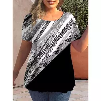 Женские футболки, летние топы с короткими рукавами, рубашка с градиентным рисунком, футболки, повседневная свободная одежда для женщин, одежда больших размеров с круглым вырезом S