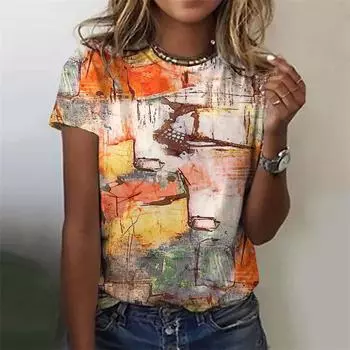 Женские футболки, летняя мода, топ с короткими рукавами и принтом 3d цветов, женская одежда, футболки большого размера с круглым вырезом, футболки в стиле Харадзюку, женские футболки XS