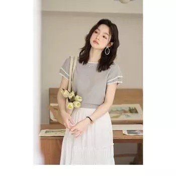 Женские футболки Mishow, новинка 2023 года, летние милые элегантные модные однотонные свободные повседневные пуловеры, вязаные топы MXC38Z0084 S