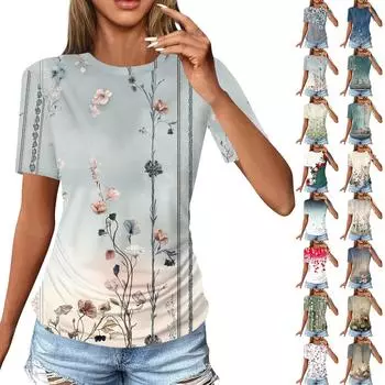 Женские футболки, модные повседневные топы с круглым вырезом и коротким рукавом, туника с принтом L
