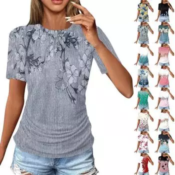 Женские футболки, модные повседневные топы с круглым вырезом и коротким рукавом, туника с принтом L