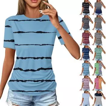 Женские футболки, модные повседневные топы с круглым вырезом и коротким рукавом, туника с принтом L